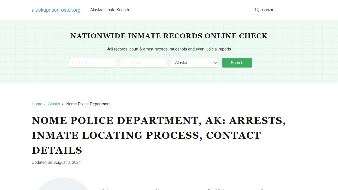 Nome Police Department, AK: Arrests, Jail Roster, Contacts