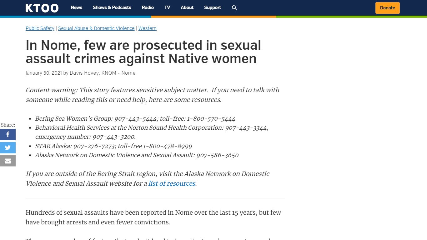 In Nome, few are prosecuted in sexual assault crimes against ... - KTOO